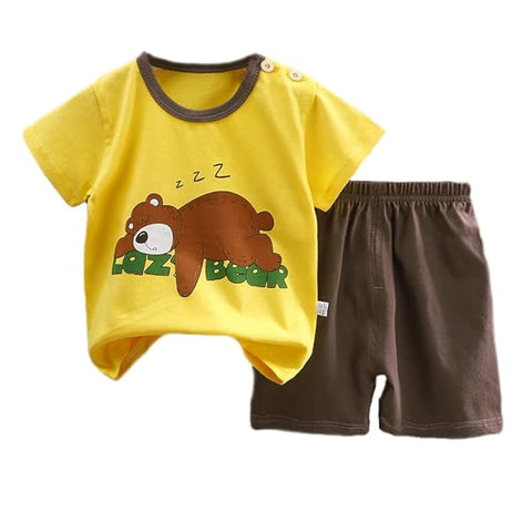 Sleeping Bear Printed Half Sleeve T-Shirt & Shorts Set
