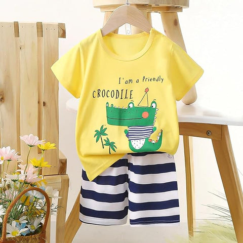 Cool Crocodile Printed T-Shirt & Shorts Set For Kids