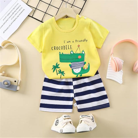 Cool Crocodile Printed T-Shirt & Shorts Set For Kids
