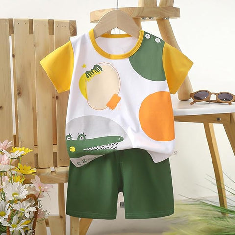 Cool Printed Cotton T-Shirt & Shorts Set For Kids