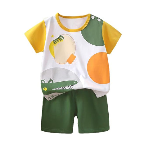 Cool Printed Cotton T-Shirt & Shorts Set For Kids
