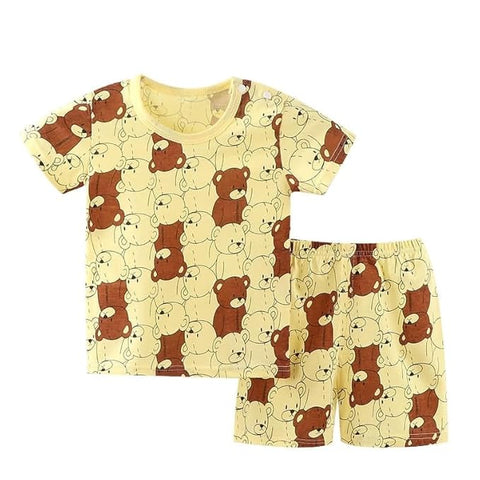 Kids Bear Print Cotton T-shirt Shorts Set