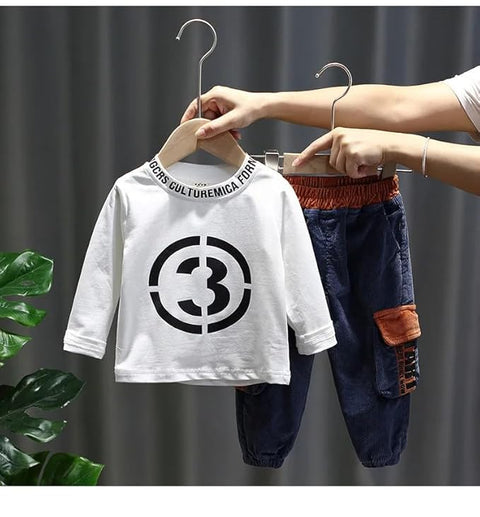 Kids Stylish Winter Partywear Corduroy Suit Coat with T-shirt and Pants
