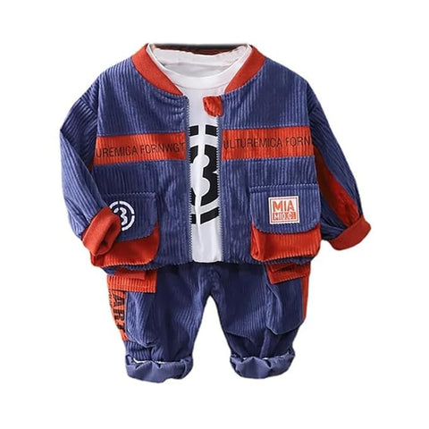 Kids Stylish Winter Partywear Corduroy Suit Coat with T-shirt and Pants