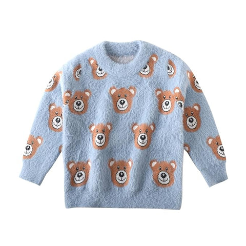 Kid's Bear AOP Soft Fur Woollen Winter Pullover Sweater
