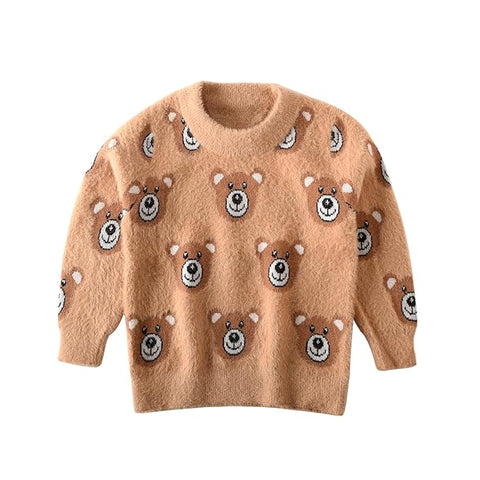 Kid's Bear AOP Soft Fur Woollen Winter Pullover Sweater
