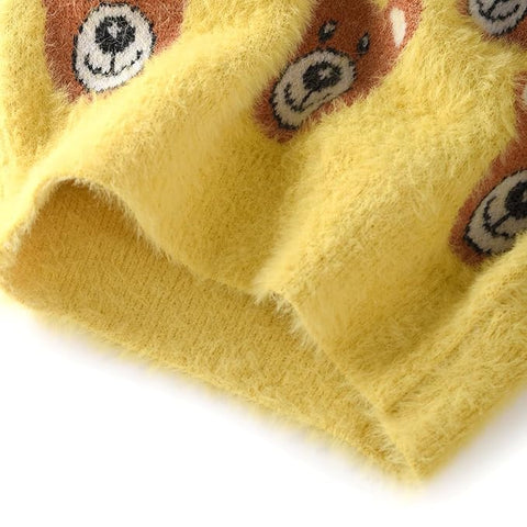 Kid's Bear AOP Soft Fur Woollen Winter Pullover Sweater