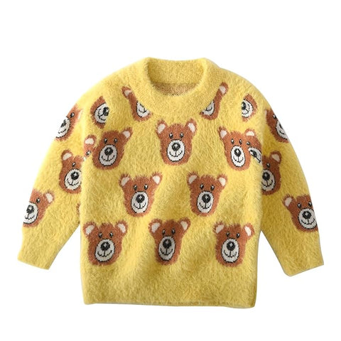 Kid's Bear AOP Soft Fur Woollen Winter Pullover Sweater