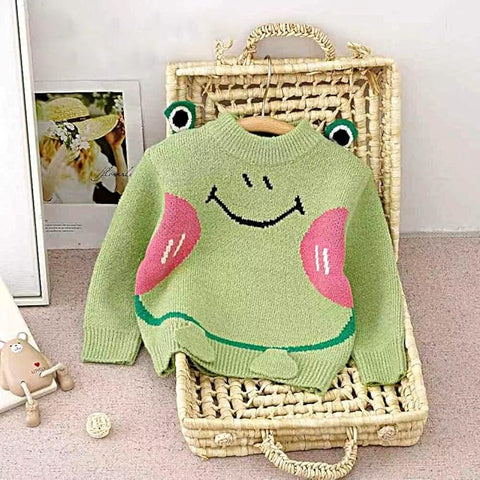Happy Face Patch Kid's Full Sleeve Warm Woolen Winter Pullover Sweater