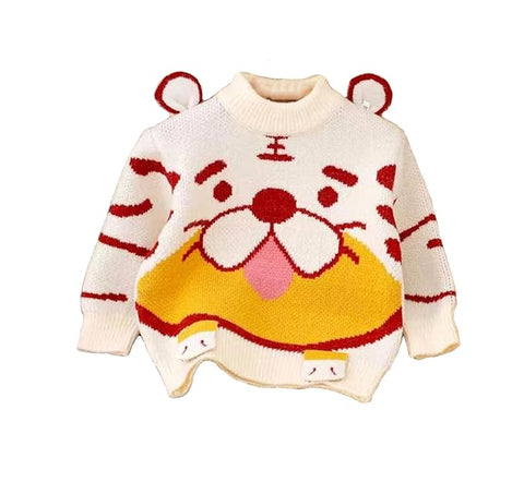 Tiger Face Print 3D Kid's Full Sleeve Warm Woollen Winter Pullover Sweater
