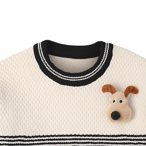 Kids Color-block Knit Sweater with 3D Dog Patch