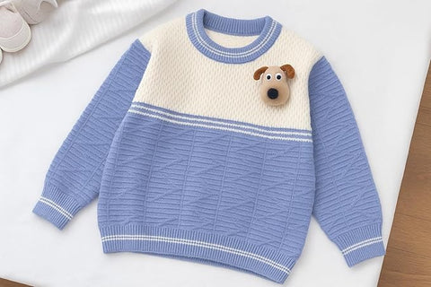 Kids Color-block Knit Sweater with 3D Dog Patch