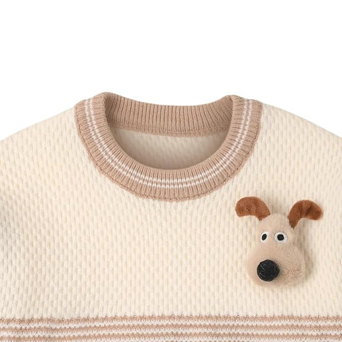 Kids Color-block Knit Sweater with 3D Dog Patch