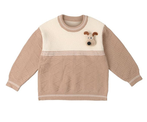 Kids Color-block Knit Sweater with 3D Dog Patch