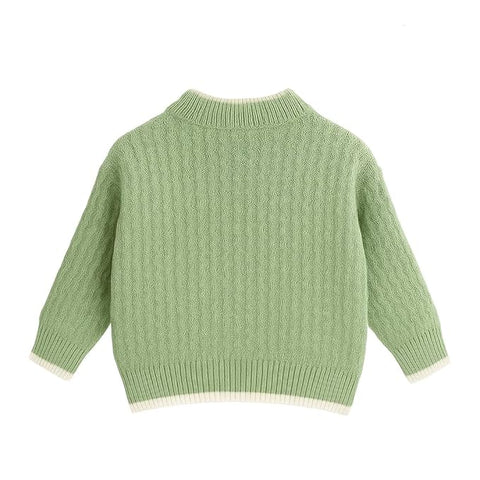 Kids Green Textured Knit Sweater with Dog Patch