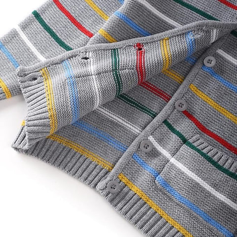 Kid's Warm Striped Front Open Flat Knit Hoodie Sweater Cardigan for Boys & Girls