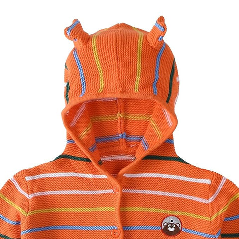 Kid's Warm Striped Front Open Flat Knit Hoodie Sweater Cardigan for Boys & Girls