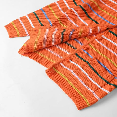 Kid's Warm Striped Front Open Flat Knit Hoodie Sweater Cardigan for Boys & Girls