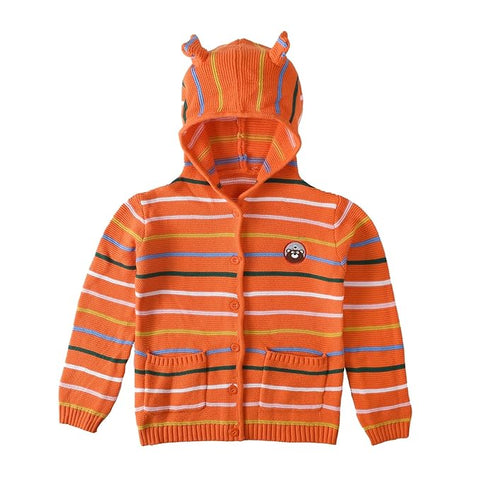 Kid's Warm Striped Front Open Flat Knit Hoodie Sweater Cardigan for Boys & Girls
