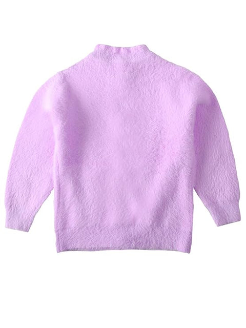 Baby Girl Knitted Front Open Fur Wool Warm Sweater Cardigan with Detachable Bow Brooch