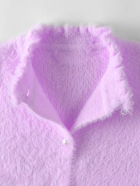Baby Girl Knitted Front Open Fur Wool Warm Sweater Cardigan with Detachable Bow Brooch