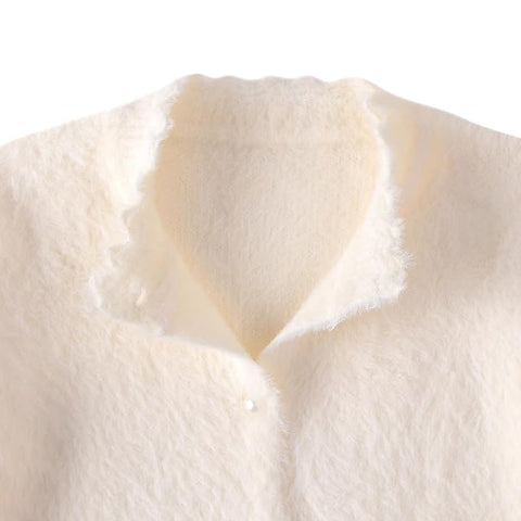Baby Girl Knitted Front Open Fur Wool Warm Sweater Cardigan with Detachable Bow Brooch