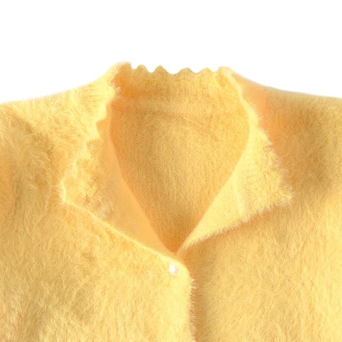 Baby Girl Knitted Front Open Fur Wool Warm Sweater Cardigan with Detachable Bow Brooch
