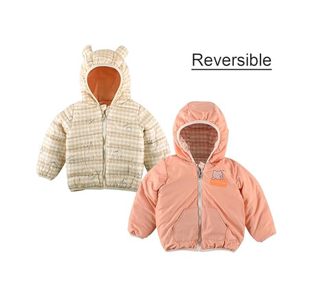 Kid's Cartoon Print Reversible Winter Puffer Jacket For Boys & Girls