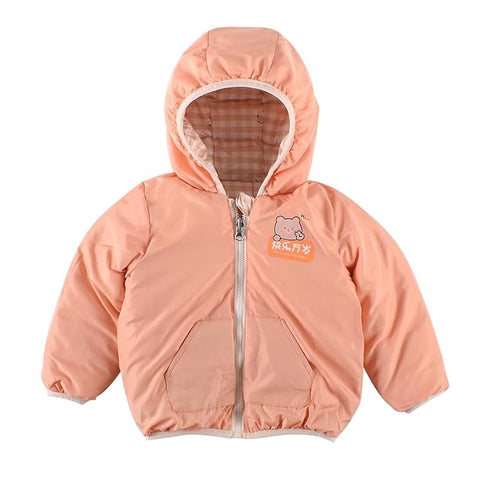 Kid's Cartoon Print Reversible Winter Puffer Jacket For Boys & Girls