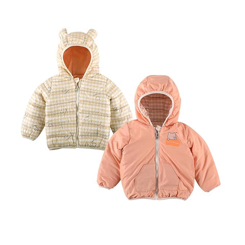 Kid's Cartoon Print Reversible Winter Puffer Jacket For Boys & Girls