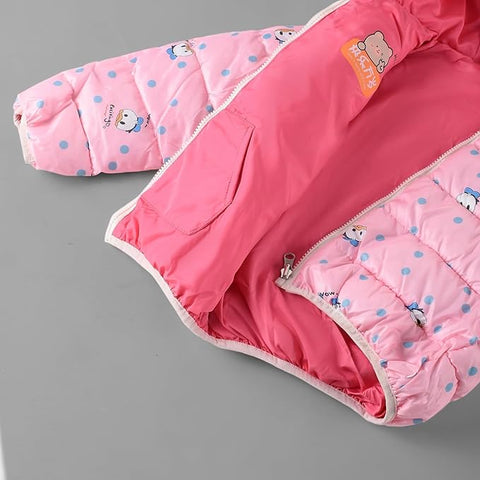 Kid's Cartoon Print Reversible Winter Puffer Jacket For Boys & Girls