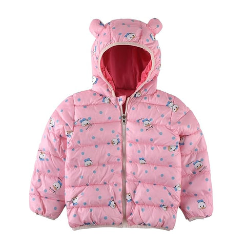 Kid's Cartoon Print Reversible Winter Puffer Jacket For Boys & Girls