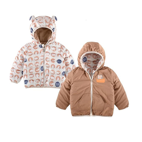 Kid's Cartoon Print Reversible Winter Puffer Jacket For Boys & Girls