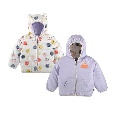 Kid's Cartoon Print Reversible Winter Puffer Jacket For Boys & Girls