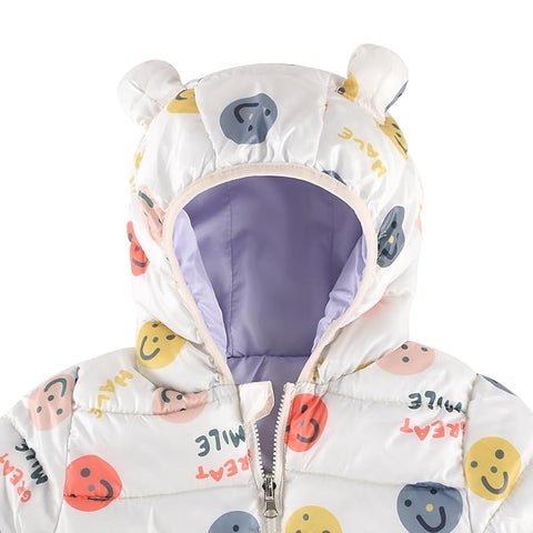 Kid's Cartoon Print Reversible Winter Puffer Jacket For Boys & Girls