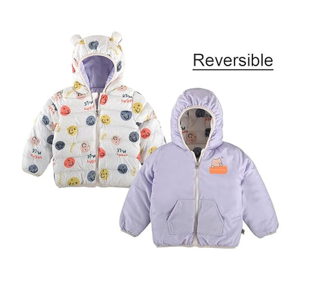 Kid's Cartoon Print Reversible Winter Puffer Jacket For Boys & Girls