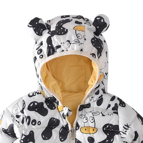 Kid's Cartoon Print Reversible Winter Puffer Jacket For Boys & Girls