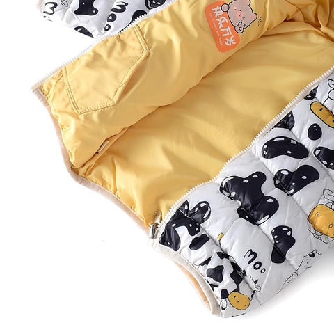 Kid's Cartoon Print Reversible Winter Puffer Jacket For Boys & Girls