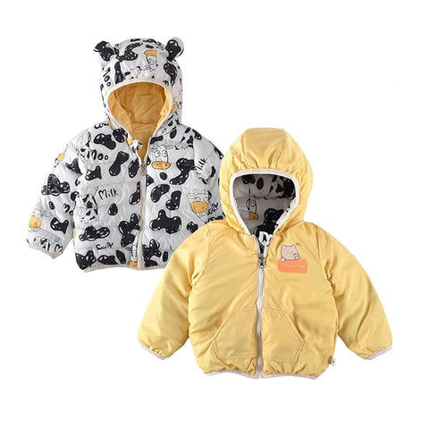 Kid's Cartoon Print Reversible Winter Puffer Jacket For Boys & Girls
