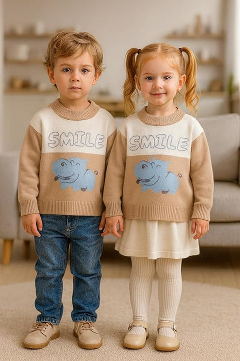 Kid's Cartoon Face Knitted Soft Fur Woollen Winter Pullover Sweater