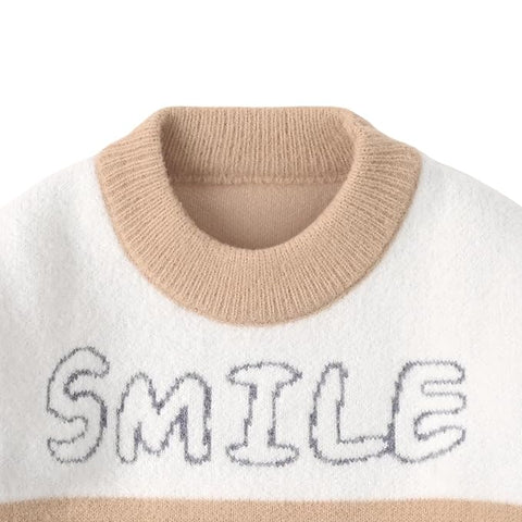 Kid's Cartoon Face Knitted Soft Fur Woollen Winter Pullover Sweater
