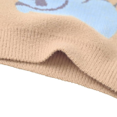 Kid's Cartoon Face Knitted Soft Fur Woollen Winter Pullover Sweater