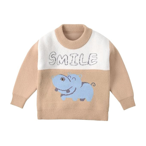 Kid's Cartoon Face Knitted Soft Fur Woollen Winter Pullover Sweater