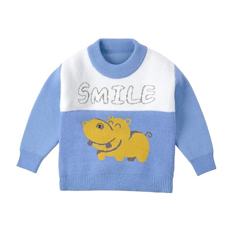 Kid's Cartoon Face Knitted Soft Fur Woollen Winter Pullover Sweater