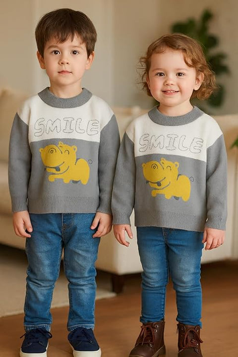 Kid's Cartoon Face Knitted Soft Fur Woollen Winter Pullover Sweater