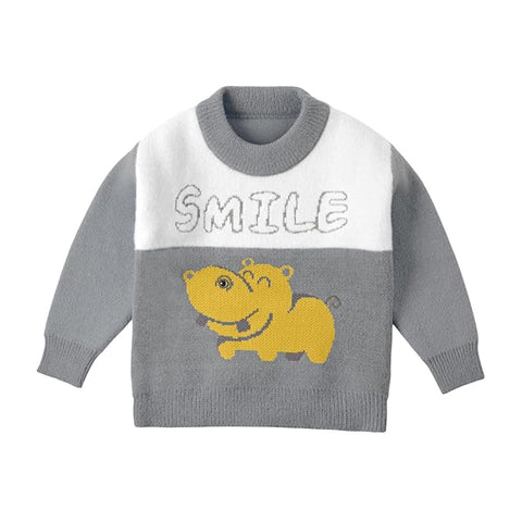 Kid's Cartoon Face Knitted Soft Fur Woollen Winter Pullover Sweater