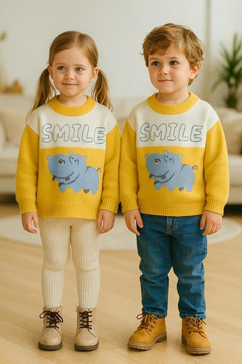Kid's Cartoon Face Knitted Soft Fur Woollen Winter Pullover Sweater