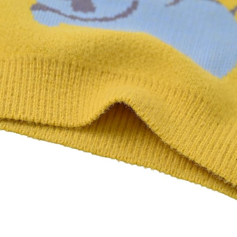 Kid's Cartoon Face Knitted Soft Fur Woollen Winter Pullover Sweater