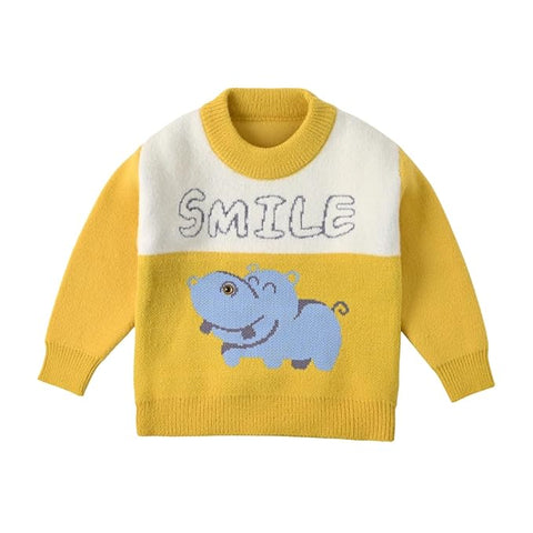 Kid's Cartoon Face Knitted Soft Fur Woollen Winter Pullover Sweater