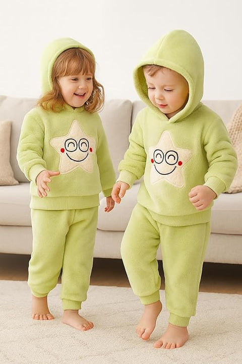 Kid's Smiling Star Warm Fleece Pullover Sweatshirt Hoodie  and Jogger Set